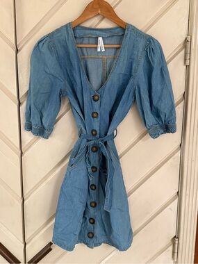 Live 4 Truth Light Blue Denim Mini Dress with Button Front